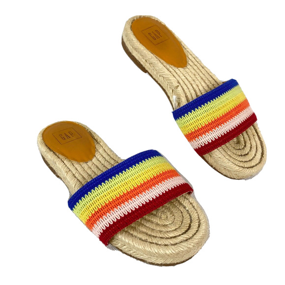 Gap Sandals Womens Sz 7 Multicolor‎ Rainbow Striped Espadrille Slides - Picture 1 of 6